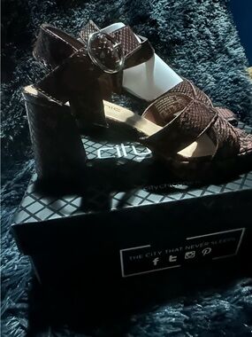 City Chic Chocolate Brown Textured Block Heel Sandals